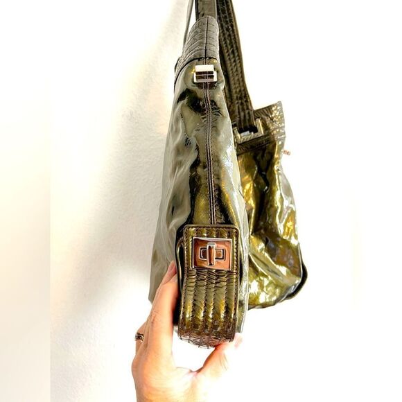 KOOBA Y2K patent leather Natasha Convertible purse army green TOTE BAG - Picture 5 of 16